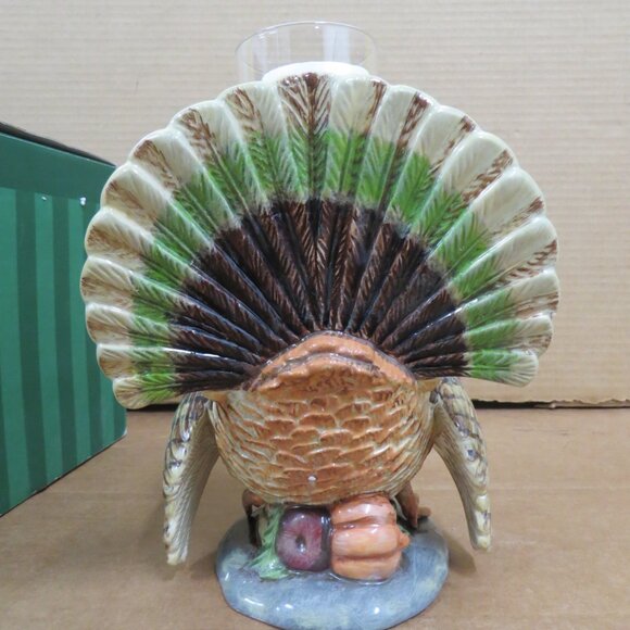 Dept 56 Turkey Large Centerpiece Hurricane Pillar Candle Holder Thanksgiving IOB - Picture 4 of 12